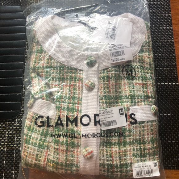 NWT Glamorous Green White Tweed Blazer Jacket - Picture 5 of 10